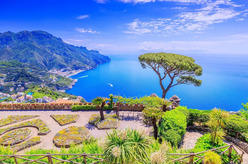 Amalfi Coast charter holiday, Italy – Panorama of Positano with colorful houses on the cliff above the sea.