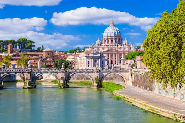 Bazilica Sfantul Petru si podul Sant Angelo peste Tibru, Vatican, Roma, Italia